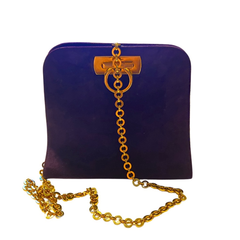 Purple and Gold Structured Clutch with Lock Closure